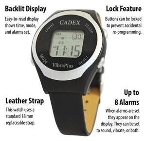 ePill Cadex VibraPlus 8 Alarm Vibrating Reminder Watch Black Leather Band